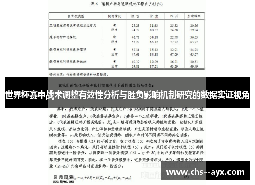 世界杯赛中战术调整有效性分析与胜负影响机制研究的数据实证视角