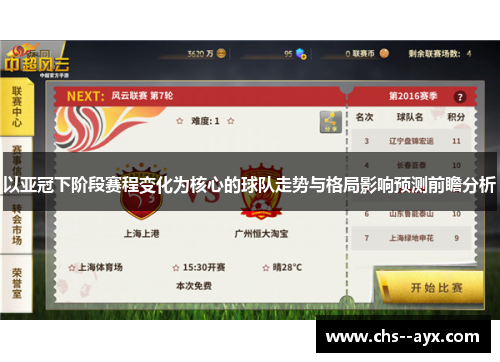 以亚冠下阶段赛程变化为核心的球队走势与格局影响预测前瞻分析